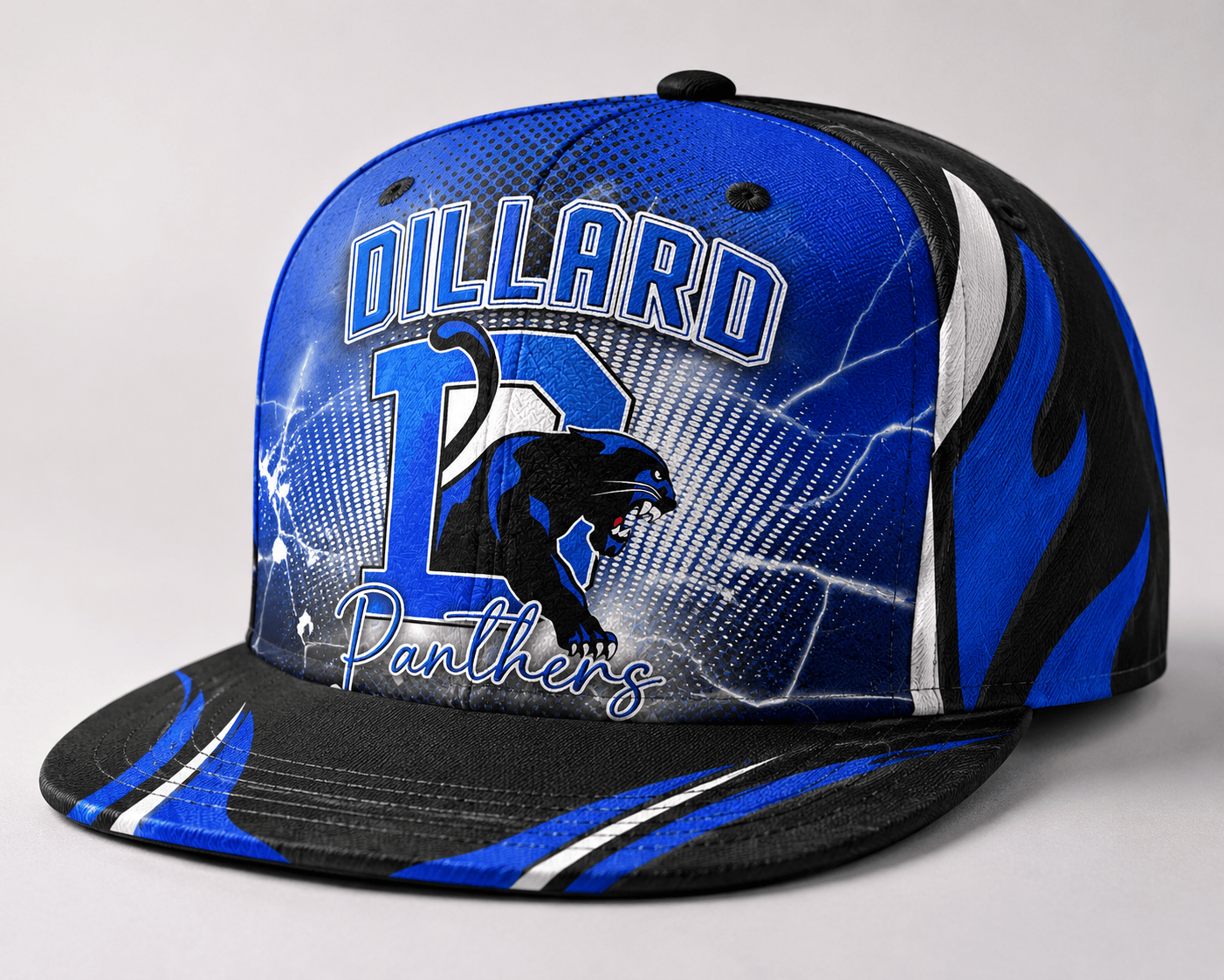 Dillard High School snapback hat with MK Eye Catching Eventful Creations LLC branding, featuring a stylish adjustable cap.