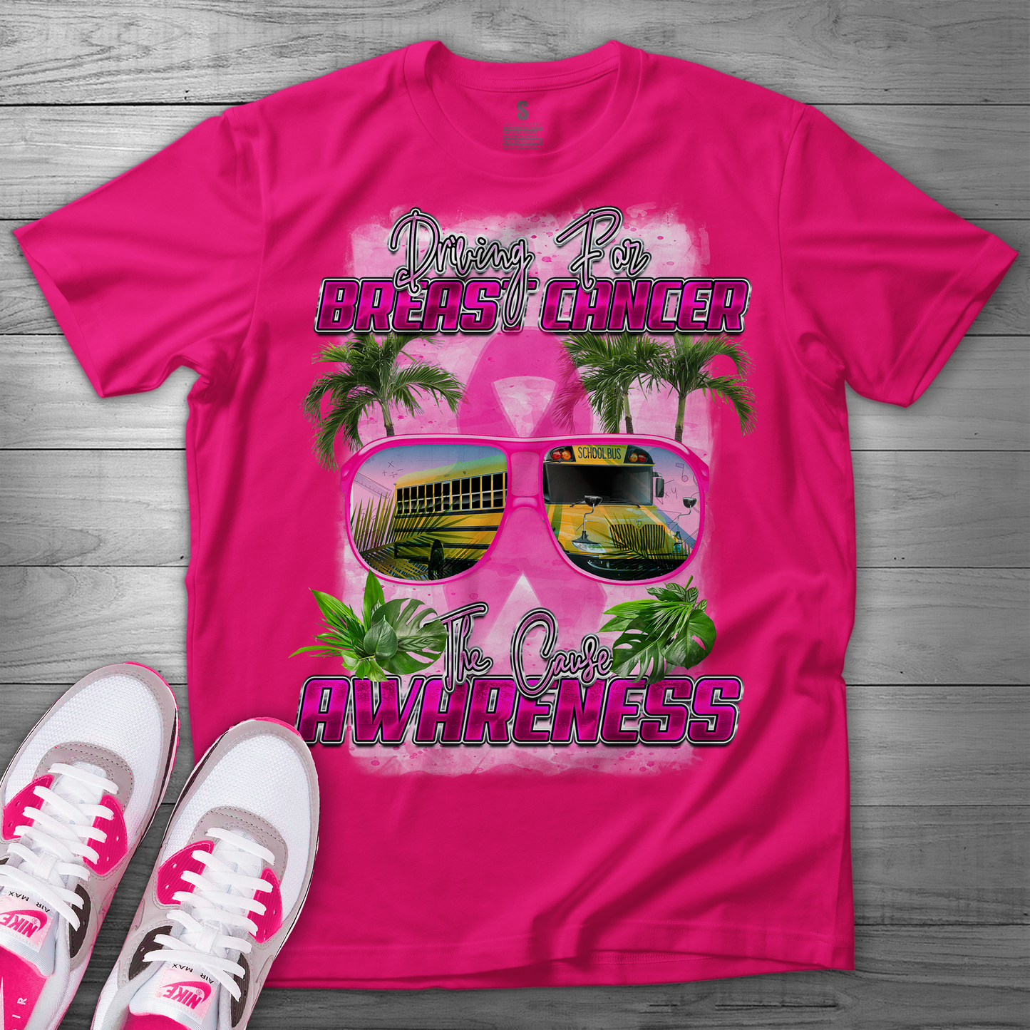 BREAST CANCER AWARNESS DRIVING FOR THE CAUSE SCHOOL BUS DRIVER T SHIRT - MK EYE CATCHING EVENTFUL CREATIONS LLC