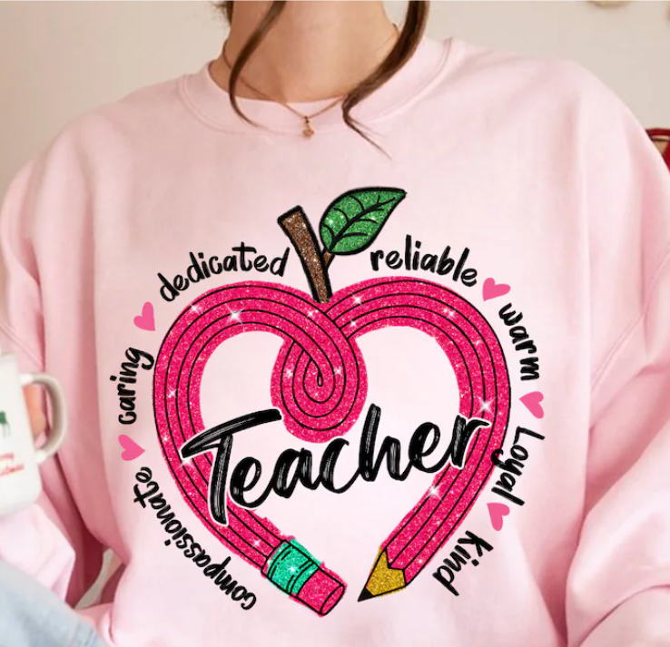 Valentine's Day Heart of Care Teacher Sweatshirt/ T Shirt - MK EYE CATCHING EVENTFUL CREATIONS LLC
