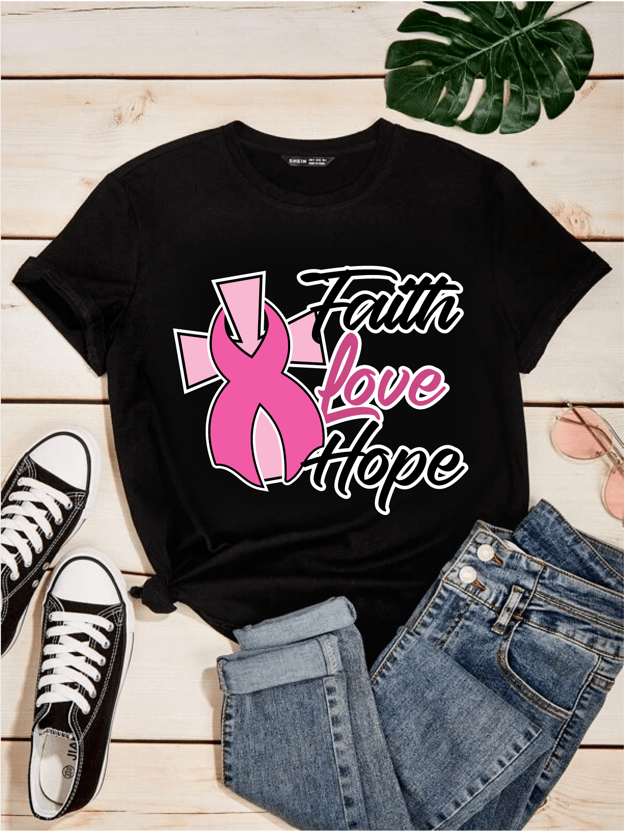 Breast Cancer Awareness Faith Love and Hope T Shirt - MKECE CREATIONS