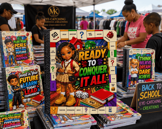 Personalized composition book with custom cover design, ideal for back-to-school journaling, by MK Eye Catching Eventful Creations LLC.