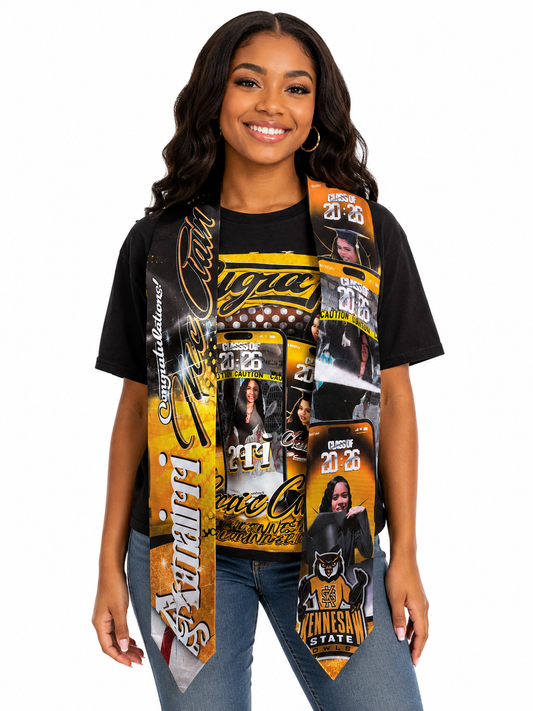 Custom graduation stole with senior photo and school colors"