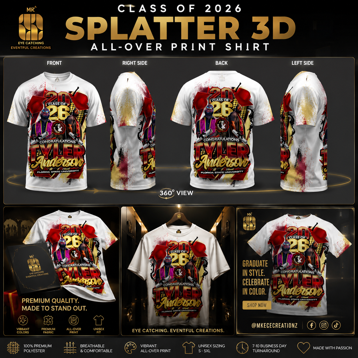 Custom Graduation Center Print Shirt & Stole Combo - MK EYE CATCHING EVENTFUL CREATIONS LLC
