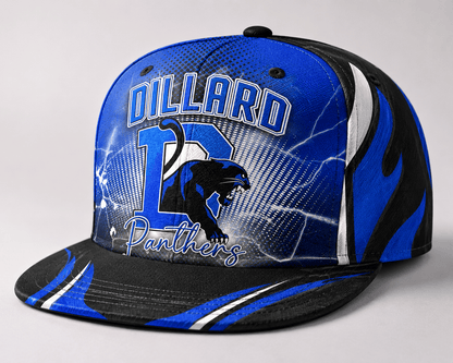 Dillard High School snapback hat with MK Eye Catching Eventful Creations LLC branding, featuring a stylish adjustable cap.