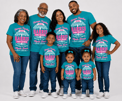 Family reunion T-shirt by MK Eye Catching Eventful Creations LLC featuring a colorful design on a comfortable cotton fabric.
