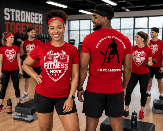 Black VA FITNESS EXCELLENCE T-shirt by MK Eye Catching Eventful Creations LLC, featuring a fitted design and bold fitness logo.