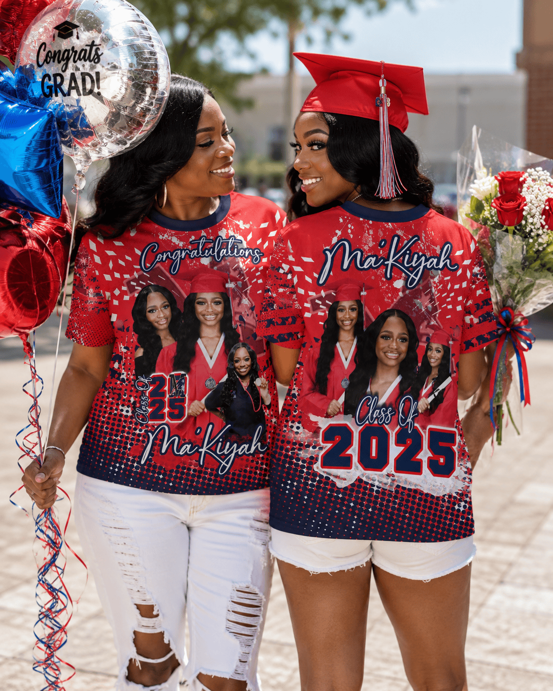 Personalized Class of 2026 graduation shirt with all-over print featuring vibrant 3D design by MK Eye Catching Eventful Creations LLC