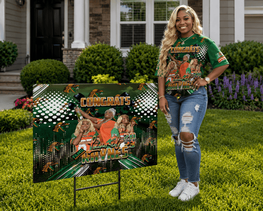 Graduation yard sign from MK Eye Catching Eventful Creations, featuring colorful design and celebratory message for graduation celebration.