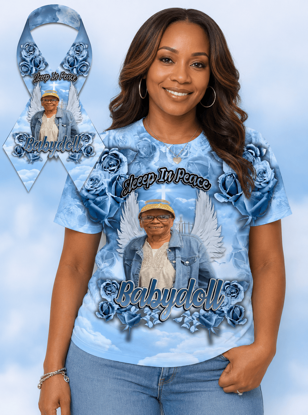 Memorial 3D T-shirt by MK Eye Catching Eventful Creations featuring an all-over printed memorial design on a casual shirt.