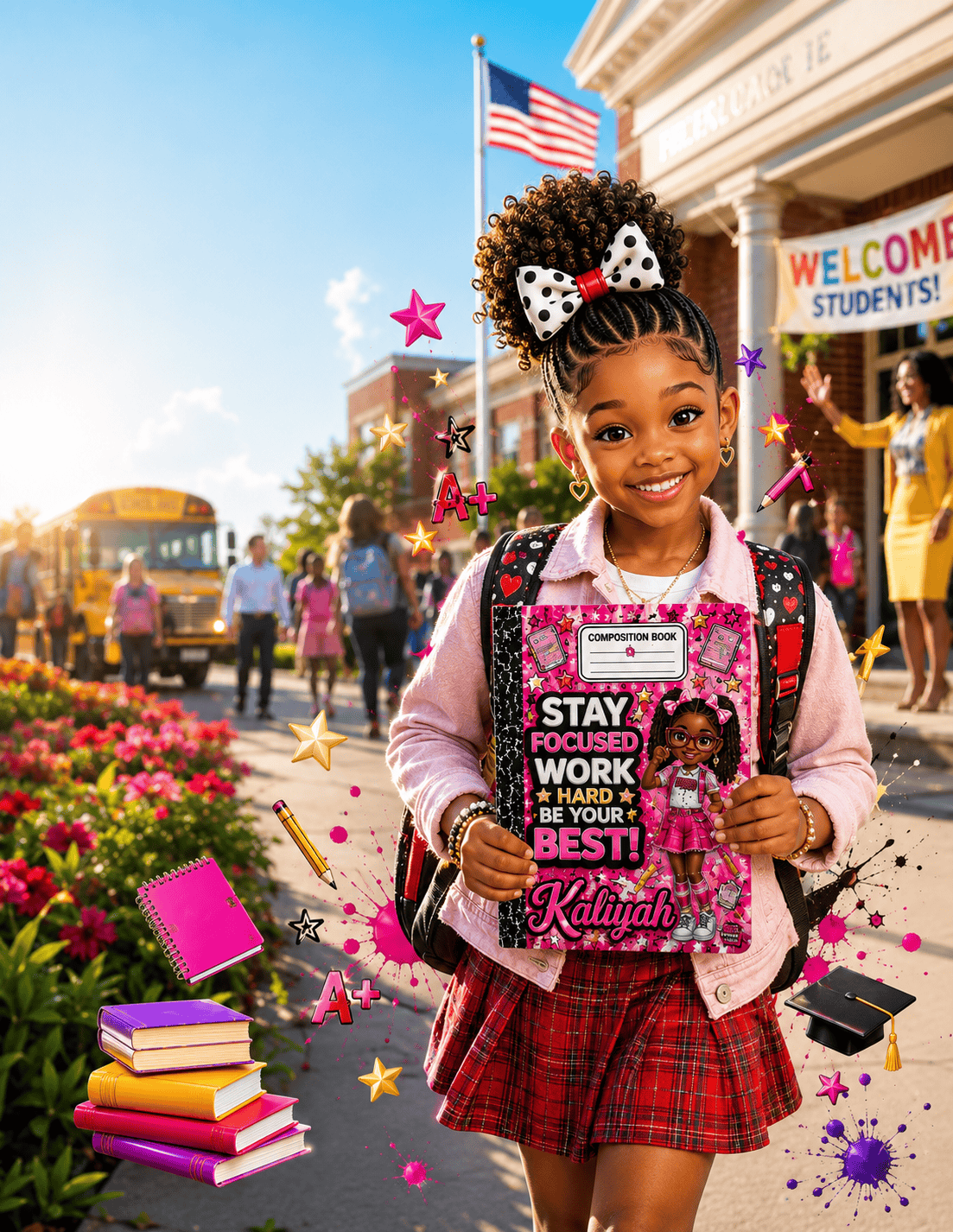Personalized composition book with custom cover design, ideal for students and back-to-school use by MK Eye Catching Eventful Creations LLC.