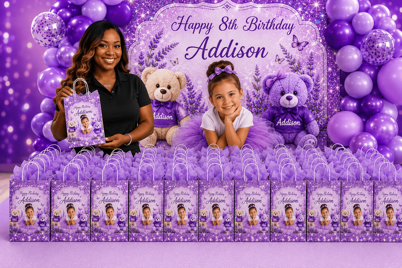 Personalized party favor bags with custom designs, perfect for events, by MK Eye Catching Eventful Creations LLC.