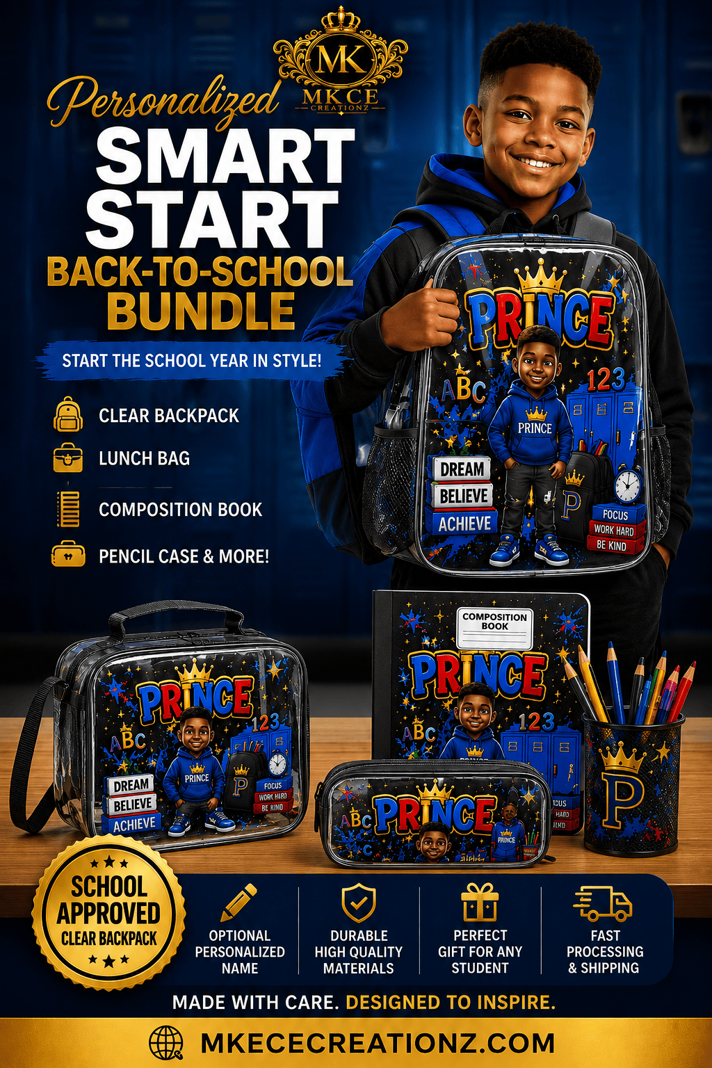 Personalized Smart Start backpack and school supplies bundle from MK Eye Catching Eventful Creations LLC for back to school.