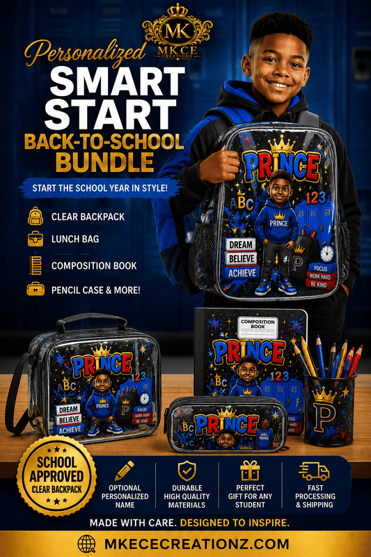Personalized Smart Start backpack and school supplies bundle from MK Eye Catching Eventful Creations LLC for back to school.