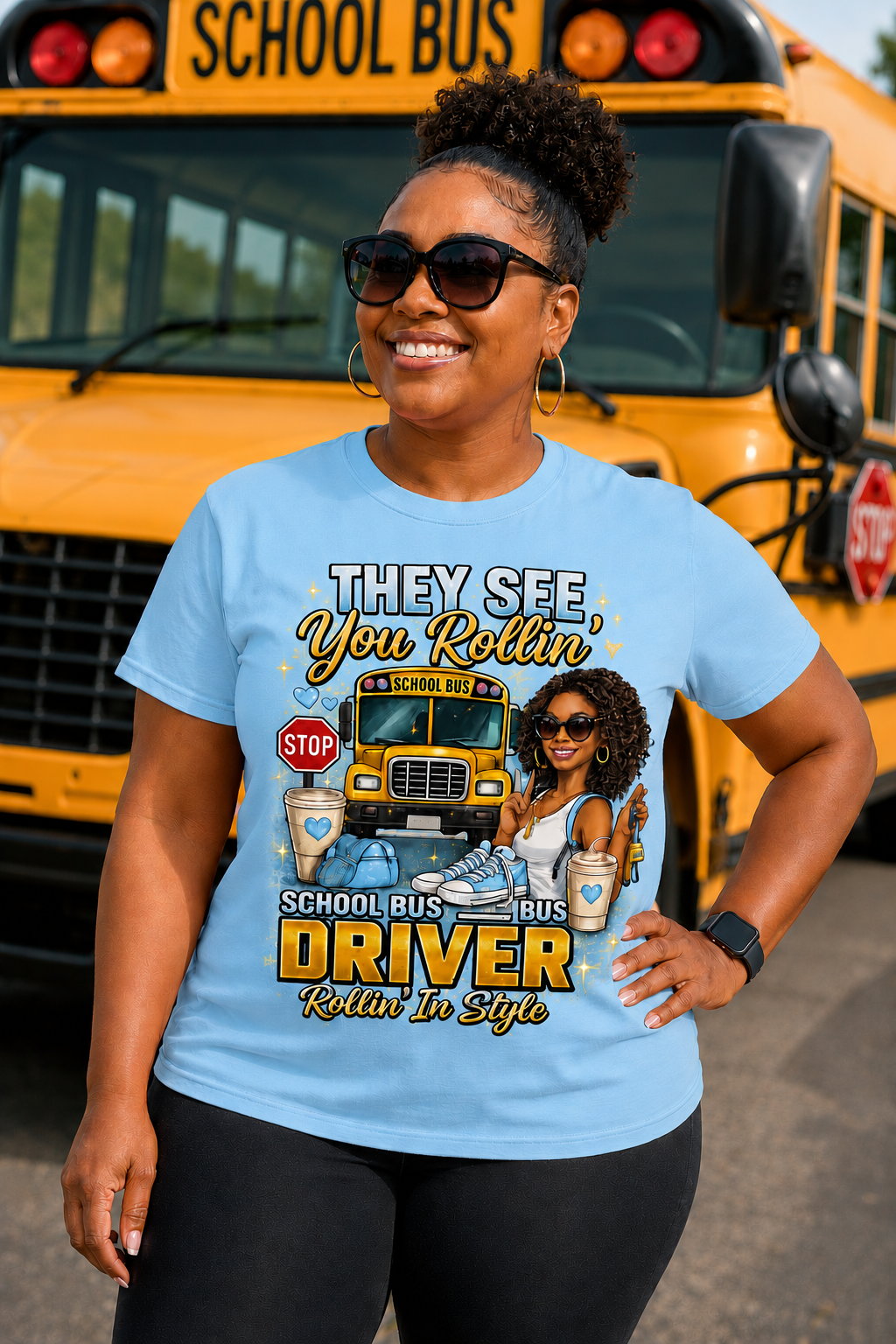 Funny "They See Me Rollin'" T-Shirt by MK Eye Catching Eventful Creations LLC featuring a school bus driver design.