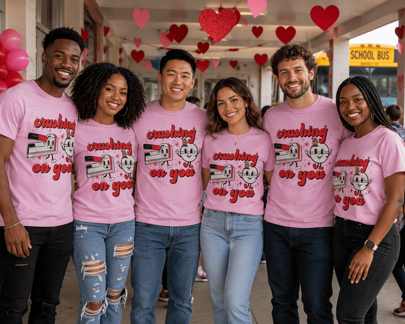 Custom centerprint graphic Valentine's Day teacher T-shirt by MK Eye Catching Eventful Creations LLC showing festive design and vibrant colors