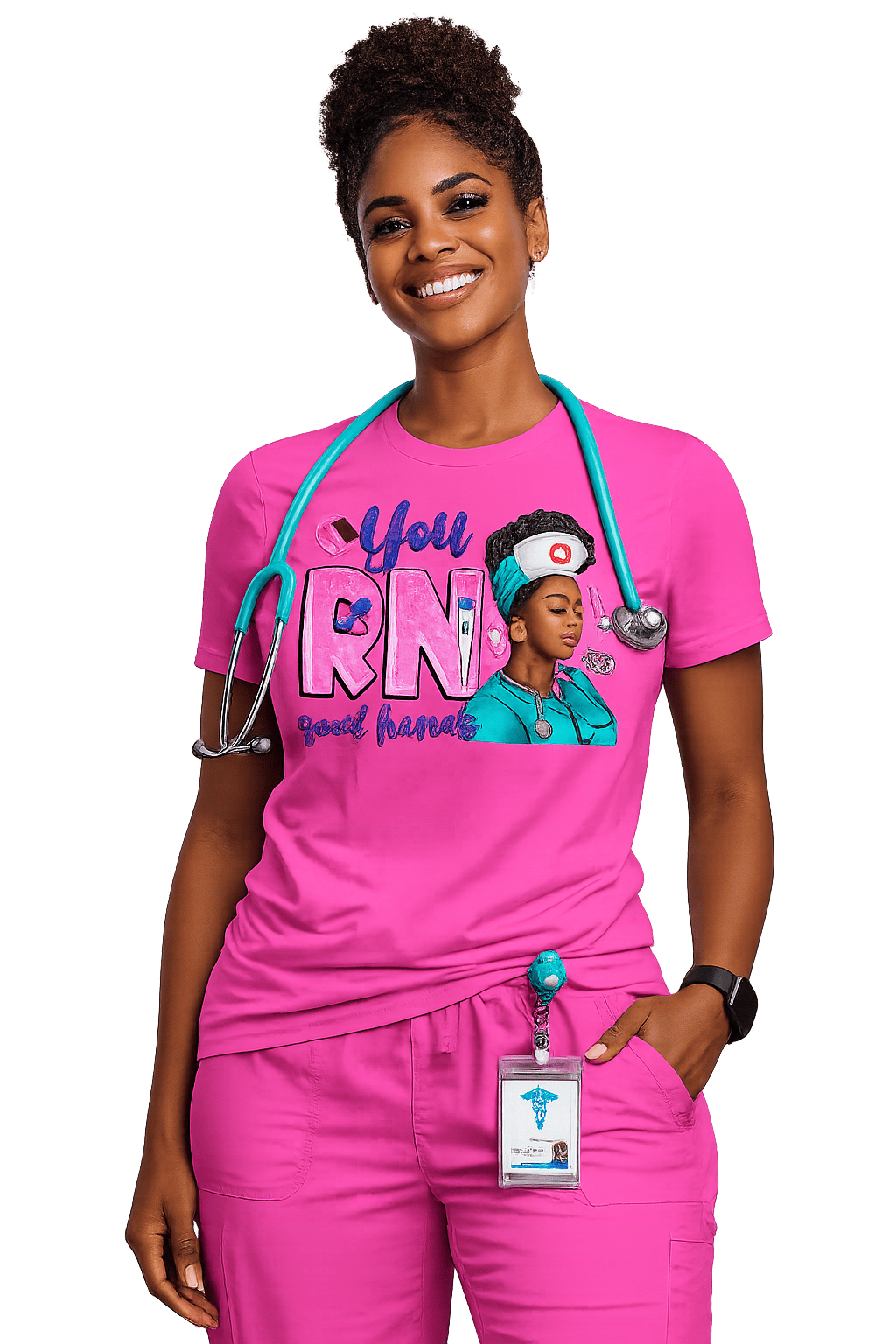 Cute You RN Good Hands T-shirt by MK Eye Catching Eventful Creations LLC featuring a fun nurse-themed design.