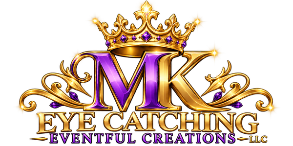 MK Eye Catching Eventful Creations LLC — purple and gold crowned MK logo