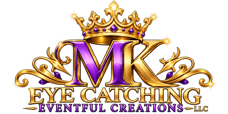 MK Eye Catching Eventful Creations LLC — purple and gold crowned MK logo